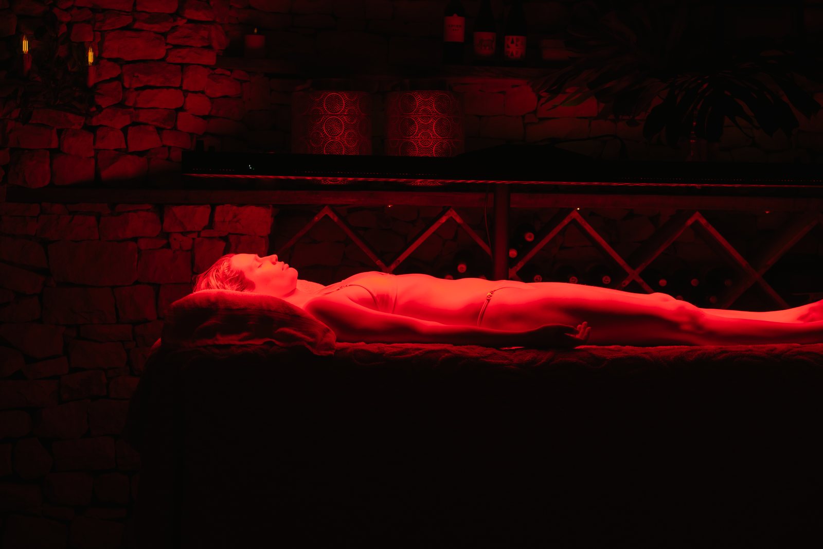 Full body red light therapy in the wine cellar at Wonderland Retreat & Spa, Hout Bay